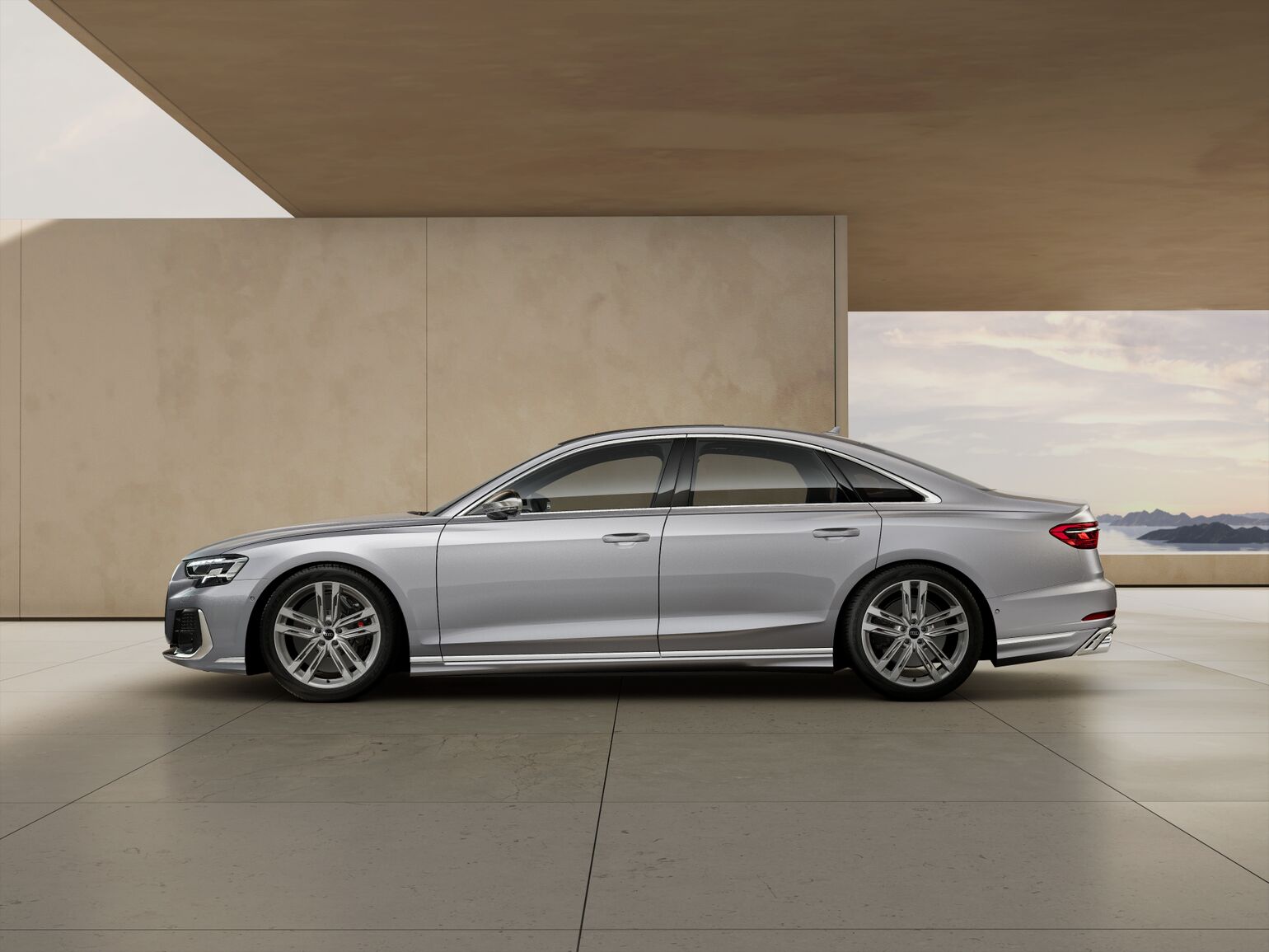 The Audi S8, metallic with S-speciﬁc bold exterior design elements finely hone the sporty character.