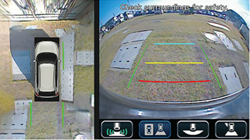 The 360-degree view provides added safety and convenience. It uses four cameras (front, rear and both sides) to offer a variety of views, including 3D view for safe starts and top view for safer parking.