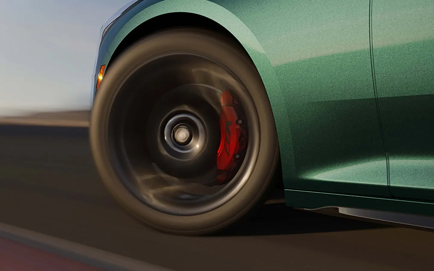 Wield the performance power of CT5-V with High-Performance front Brembo brakes. Featuring beautiful four-piston ﬁxed calipers and patented Duralife rotors, these brakes are durable and deliver sure-footed stopping power.