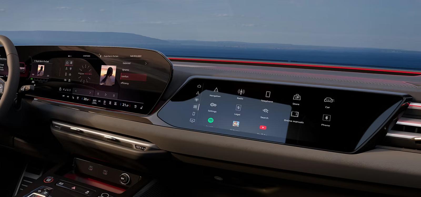 Dynamic Interior Design Technology :
The sport seat plus, upholstered in a combination of fine Nappa leather and Milano leather with perforated rhombus patterns and contrasting stitching, ensure excellent lateral support. The sporty design is further enhanced by carbon micro-twill inlays and aluminum-look trims.