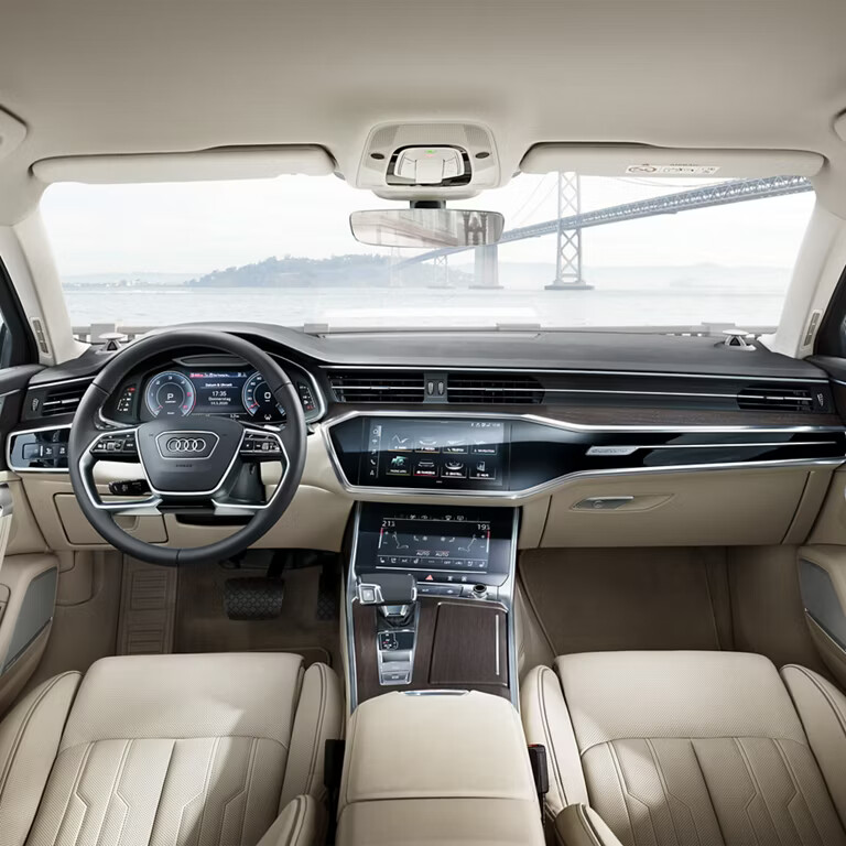The greater interior length means more legroom especially for passengers in the back. In addition, head and shoulder room have been improved in the front and back. The luggage compartment offers more through-loading width while retaining the same volume of 530 liters, and thanks to its clever aerodynamics, the A6 Sedan also ensures that the interior is pleasantly quiet even at high speeds.