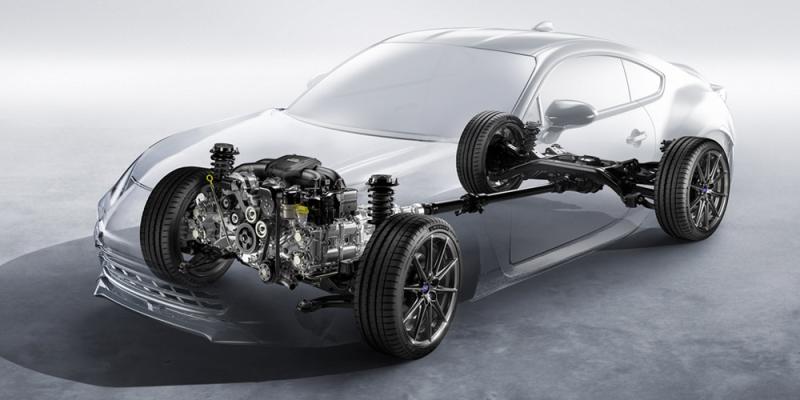 Laid out symmetrically, the SUBARU BOXER engine puts the crankshaft perfectly in line with the driveshaft. The iconic front engine, rear-wheel drive configuration places the engine farther back and even lower.
