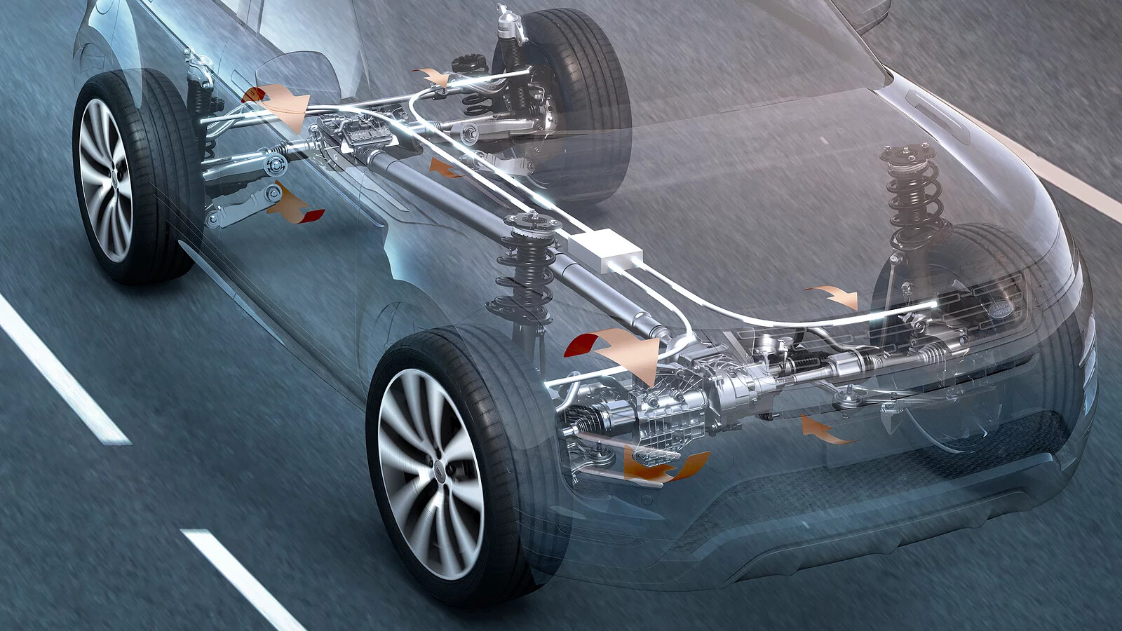 Confidence in all conditions is provided by Intelligent All-Wheel Drive and Torque Vectoring by braking, with customary Range Rover all-terrain capability supported by pioneering technologies including All-Terrain Progress Control and Terrain Response.