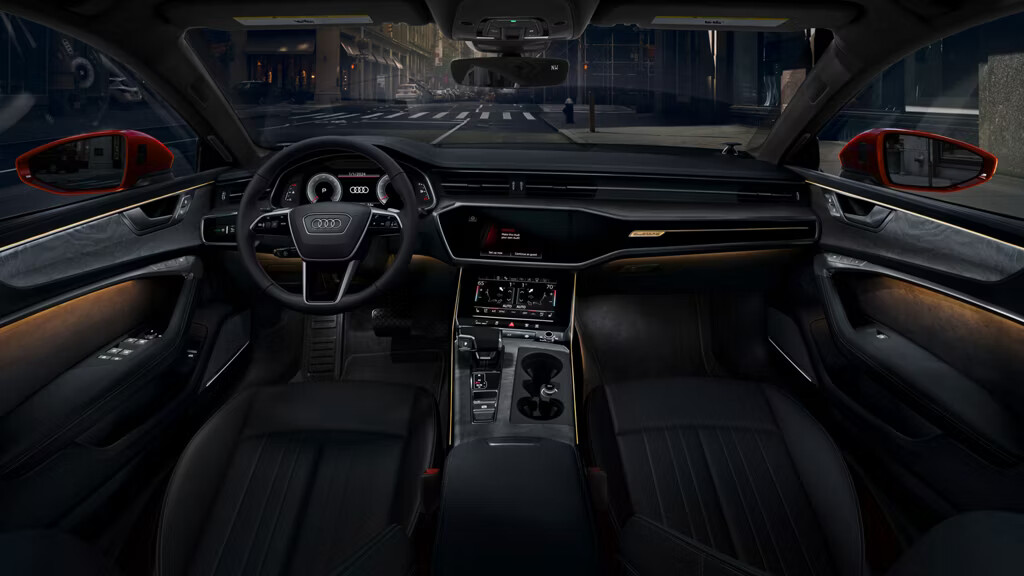 The available LED interior lighting plus package features multicolor lights. Choose from a palette of 30 colors which highlight the 2 available natural wood inlays for the A7.