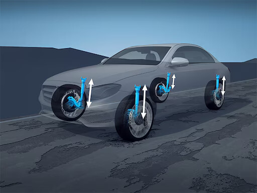 The AIRMATIC air suspension offers an outstanding ride even over difficult ground. The level of the vehicle varies in line with the speed. This can increase the range when driving fast. Practical: automatic level control according to load. At the touch of a button, you can also extend the ground clearance by up to 25 mm.