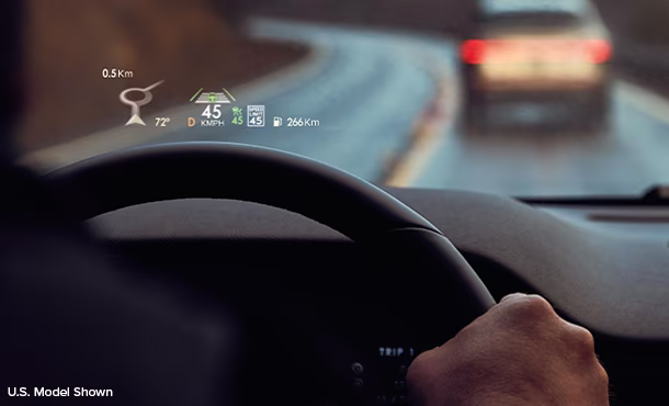 Create a driving experience to your liking with the available head-up display.* You can select the information that you’d like to see, including standard driving information, available Adaptive Cruise Control settings, Lane-Keeping System information and more.